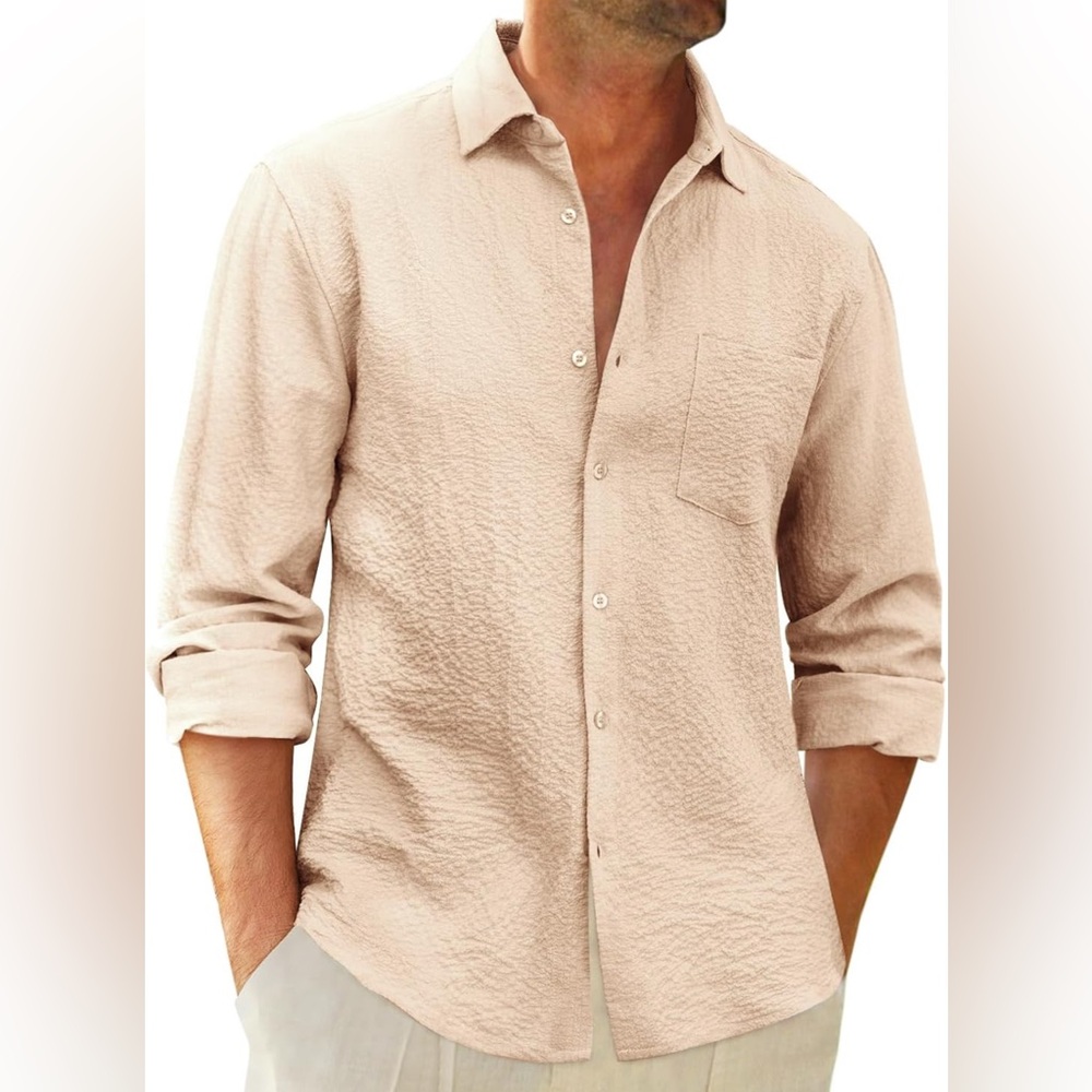 Runcati Mens Casual Button Down Shirt Long Sleeve Untucked Hippie Lightweight